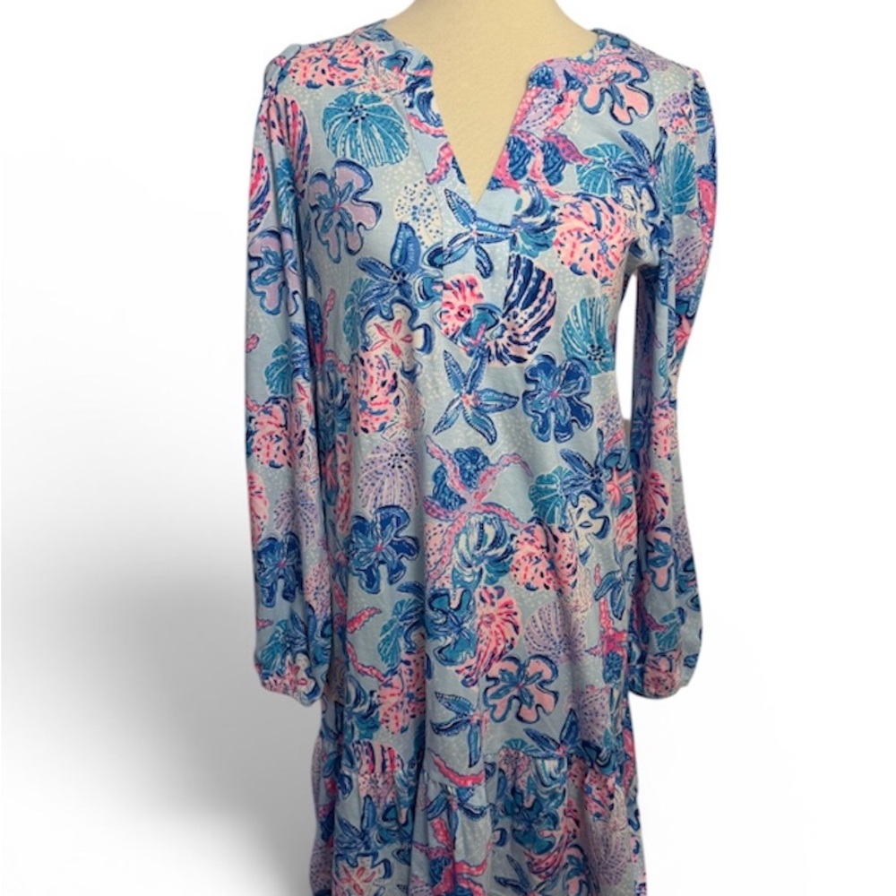 Lilly Pulitzer Alyssa V-Neck Long Sleeve Cotton Dress - Blue & Pink NWT